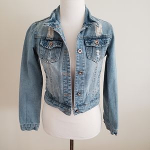 Distress Denim Jean Jacket Sz XS